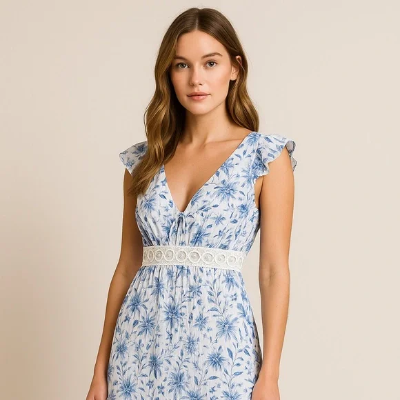 ✨ Don’t Miss Out! Lulus Blue Floral Open-Back Dress – X
Midi Dress - Picture 1 of 8